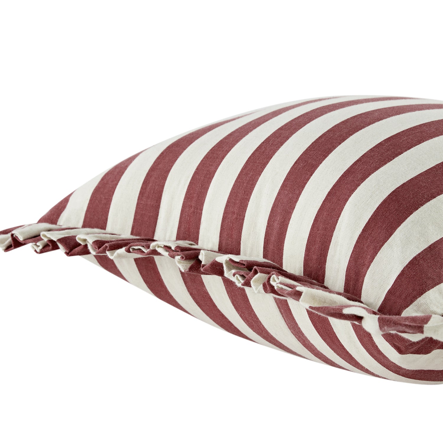 Eliza Scarlet Red Striped Ruffle Linen Blend Cushion
