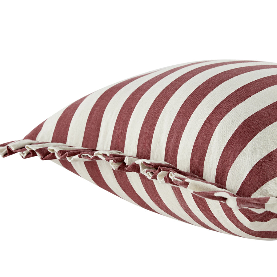 Eliza Scarlet Red Striped Ruffle Linen Blend Cushion
