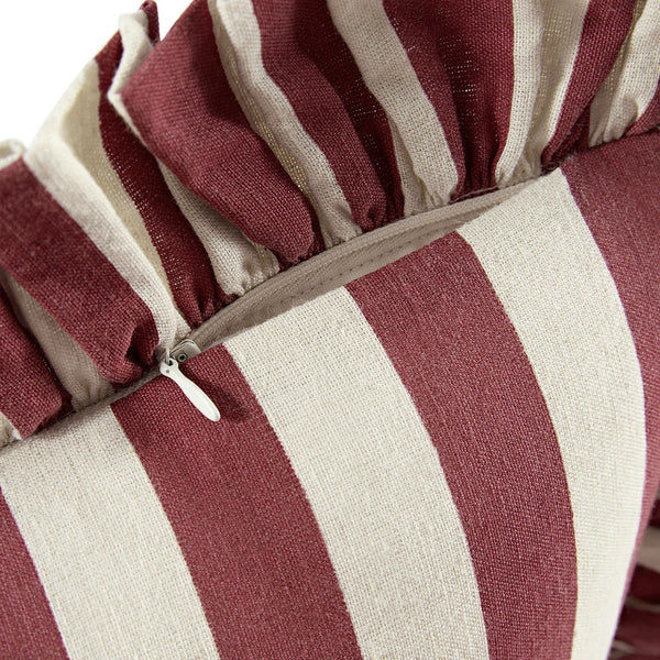 Eliza Scarlet Red Striped Ruffle Linen Blend Cushion - daals