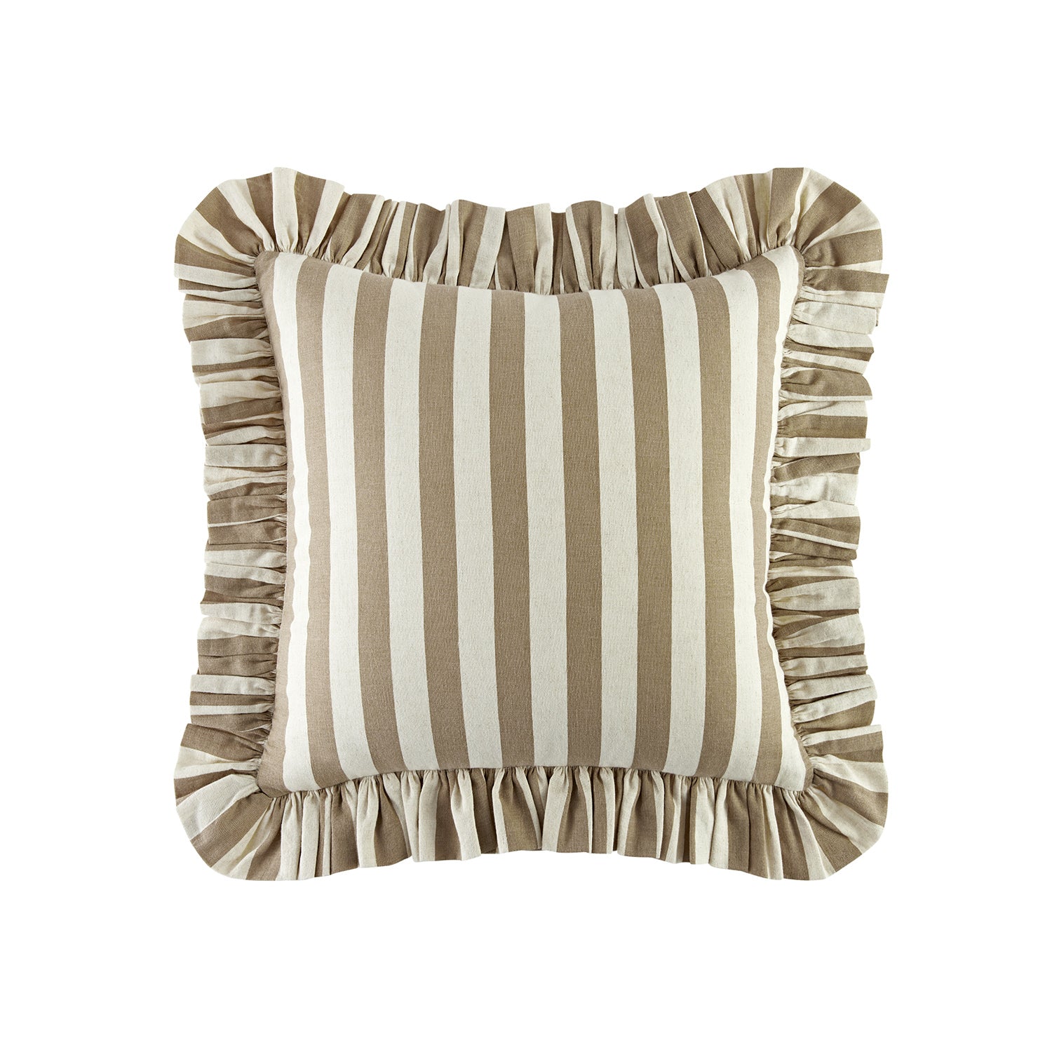 Eliza Taupe Striped Ruffle Linen Blend Cushion