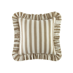 Eliza Taupe Striped Ruffle Linen Blend Cushion