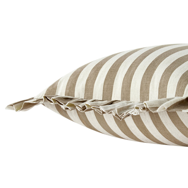 Eliza Taupe Striped Ruffle Linen Blend Cushion