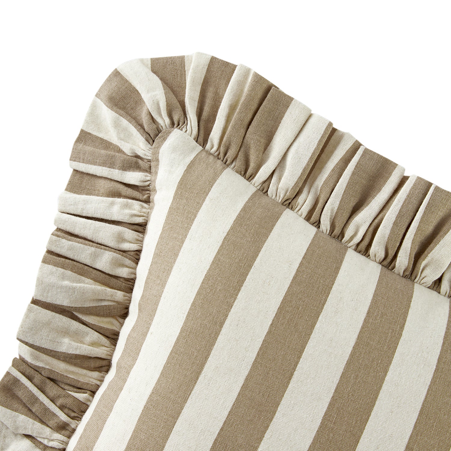 Eliza Taupe Striped Ruffle Linen Blend Cushion