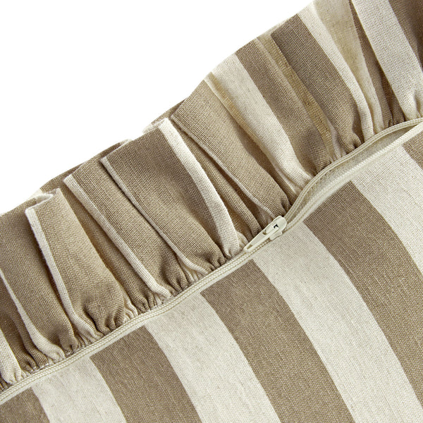 Eliza Taupe Striped Ruffle Linen Blend Cushion