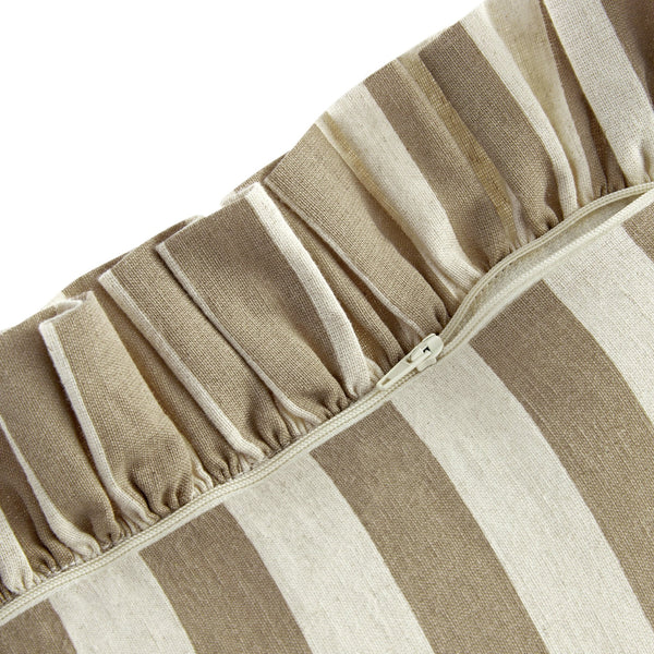 Eliza Taupe Striped Ruffle Linen Blend Cushion