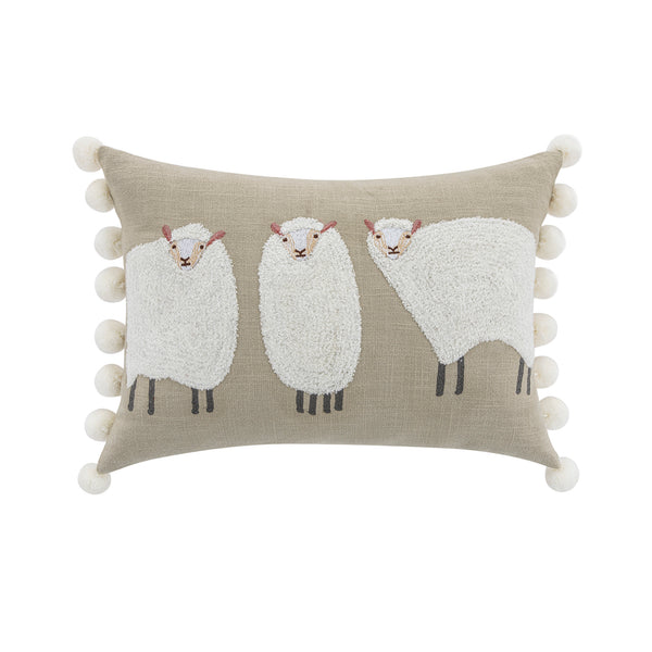 Country Collection Trio Of Sheep Wool Embroidered Cushion