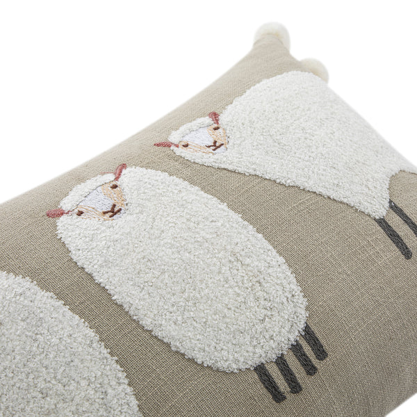 Country Collection Trio Of Sheep Wool Embroidered Cushion