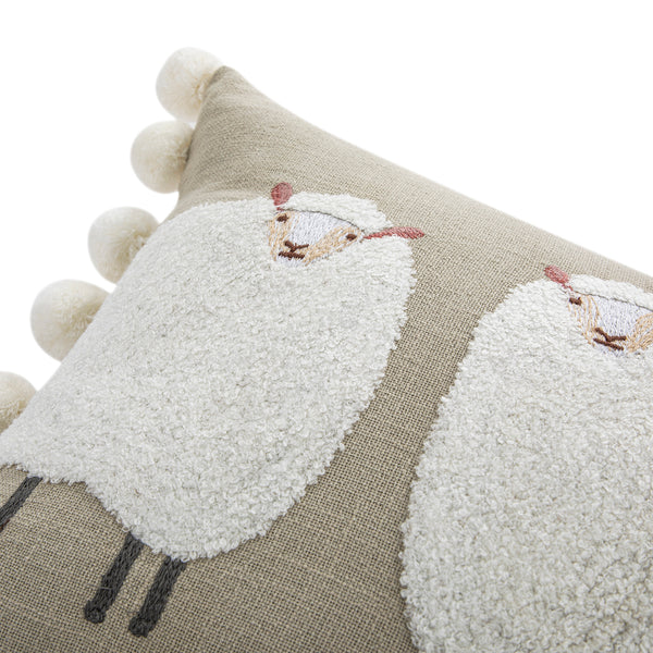 Country Collection Trio Of Sheep Wool Embroidered Cushion