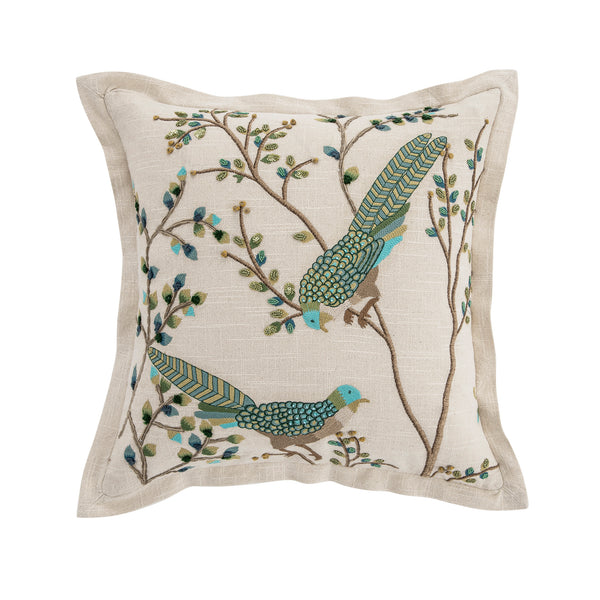 Flora & Fauna Hand Embroidered Songbird Cushion