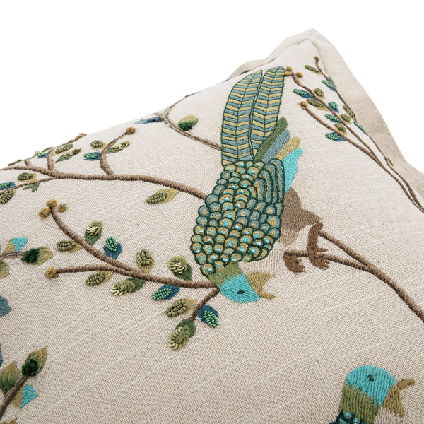 Flora & Fauna Hand Embroidered Songbird Cushion
