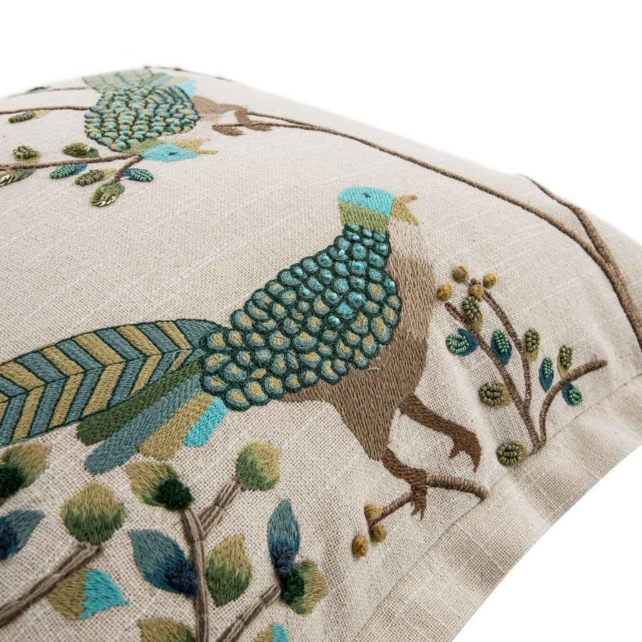 Flora & Fauna Hand Embroidered Songbird Cushion