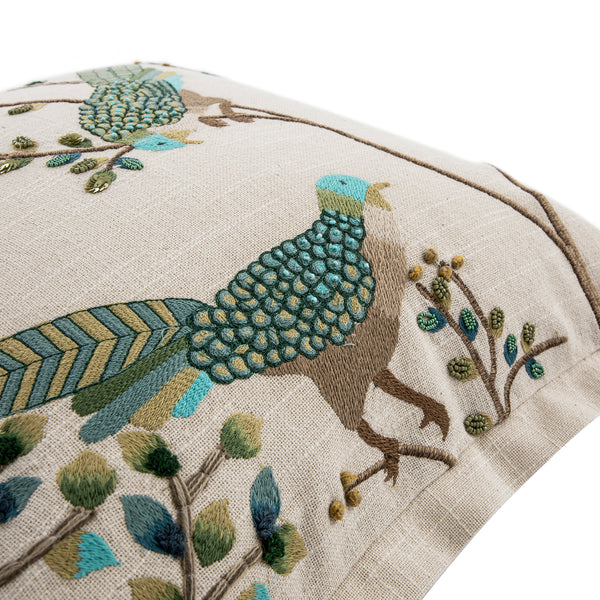 Flora & Fauna Hand Embroidered Songbird Cushion
