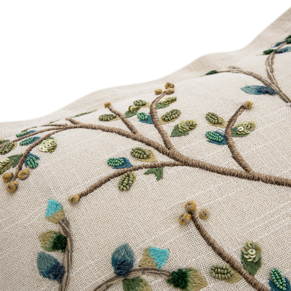 Flora & Fauna Hand Embroidered Songbird Cushion