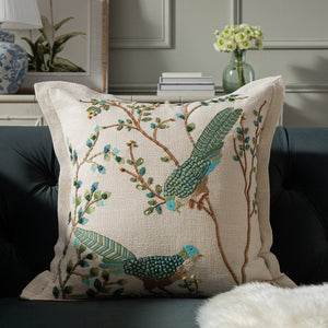 Flora & Fauna Hand Embroidered Songbird Cushion