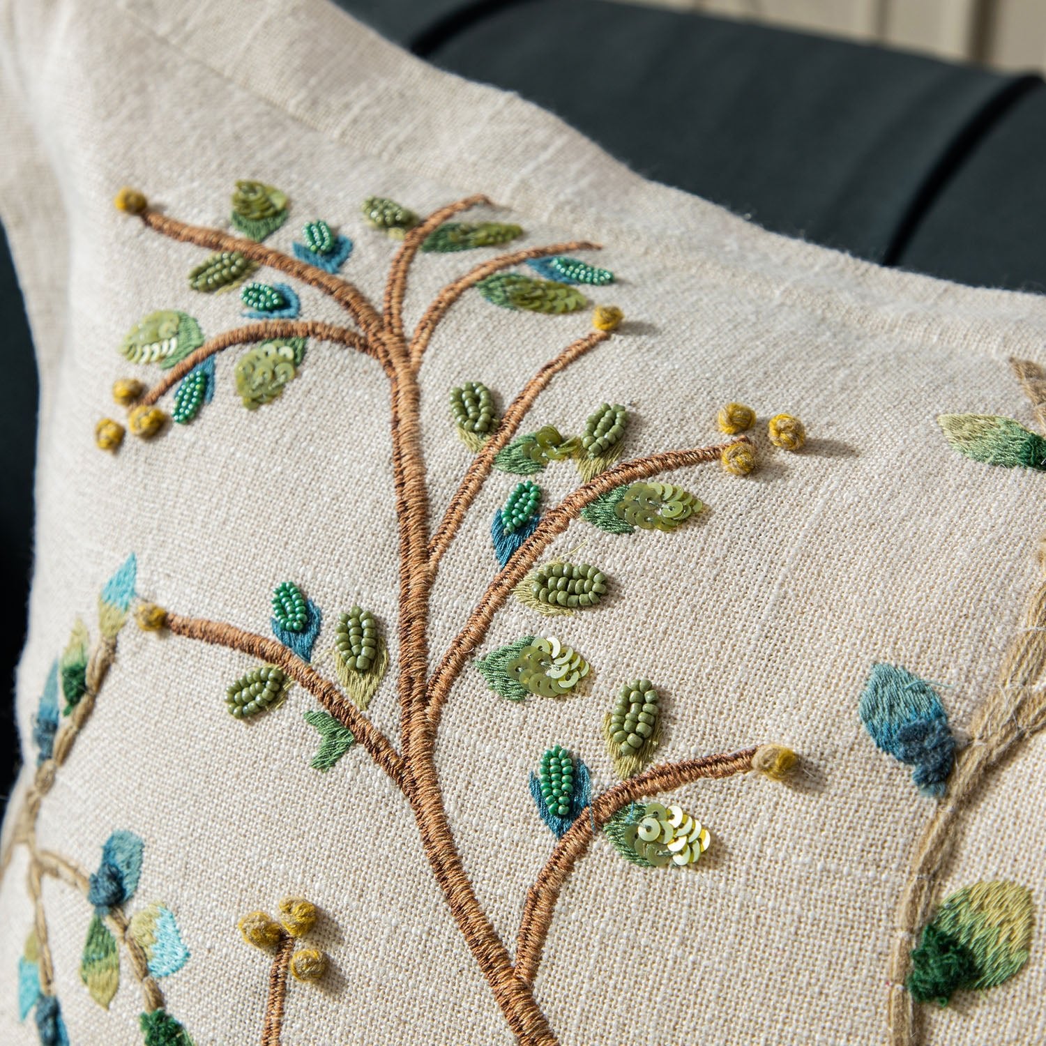 Flora & Fauna Hand Embroidered Songbird Cushion