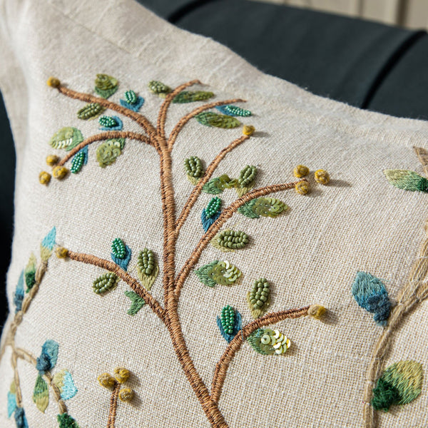 Flora & Fauna Hand Embroidered Songbird Cushion