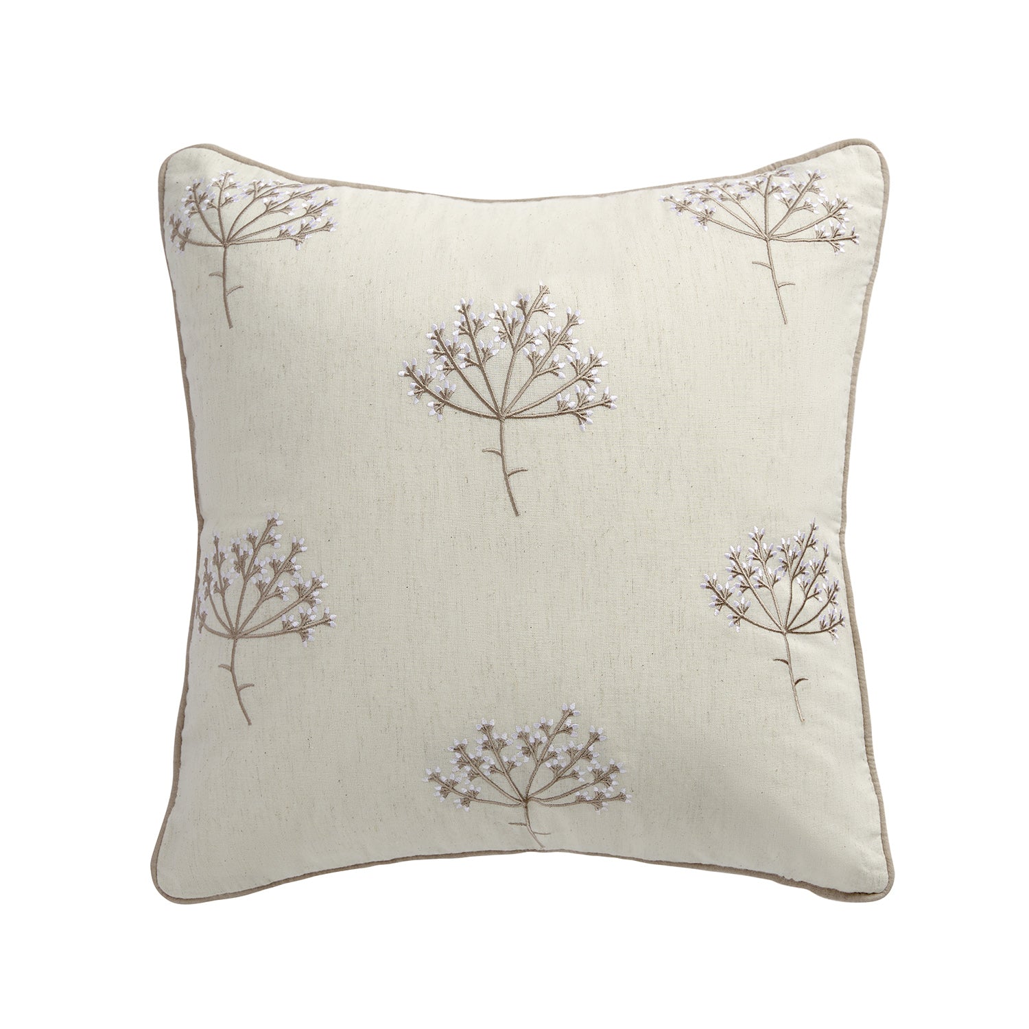 Meadow Cream Sprig Embroidered Cotton Cushion
