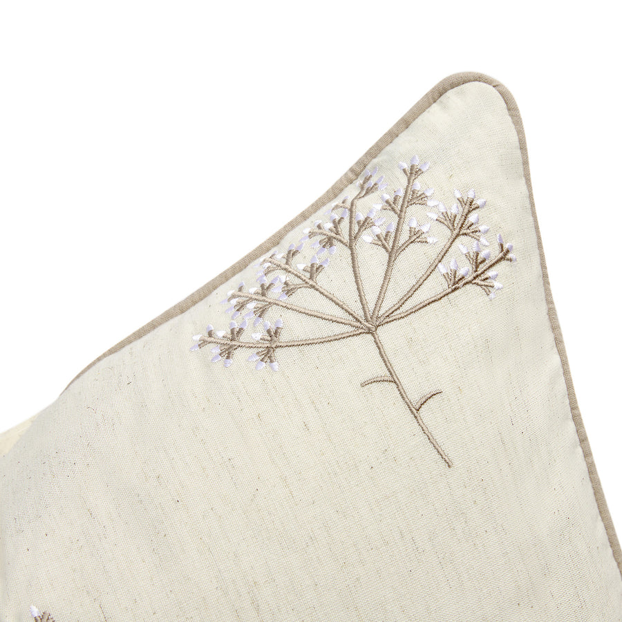 Meadow Cream Sprig Embroidered Cotton Cushion