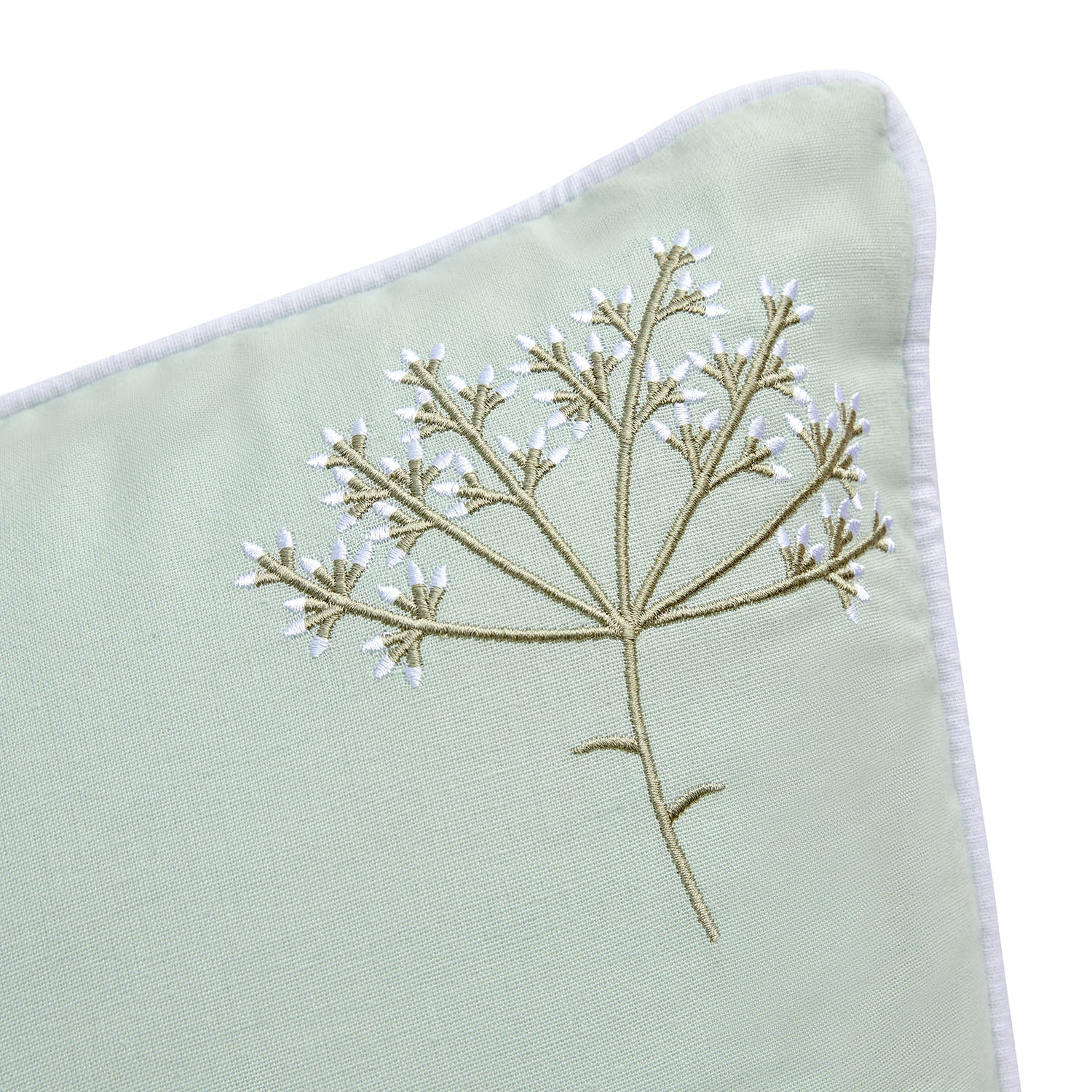 Meadow Seafoam Green Sprig Embroidered Linen Blend Cushion