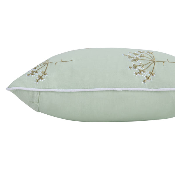Meadow Seafoam Green Sprig Embroidered Linen Blend Cushion