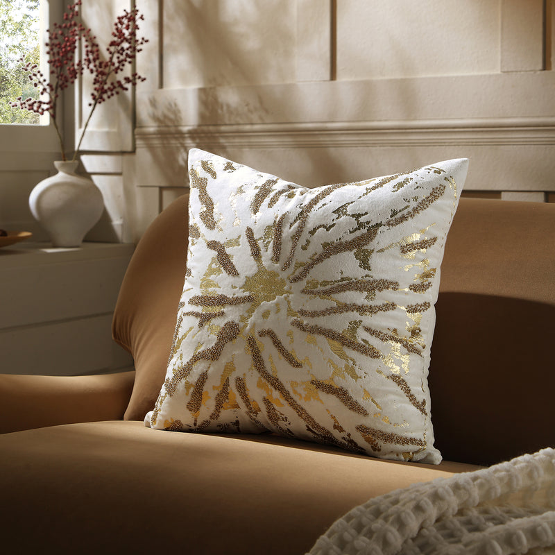 Luxe Collection Starburst Gold Foil Hand Beaded Velvet Cushion - daals