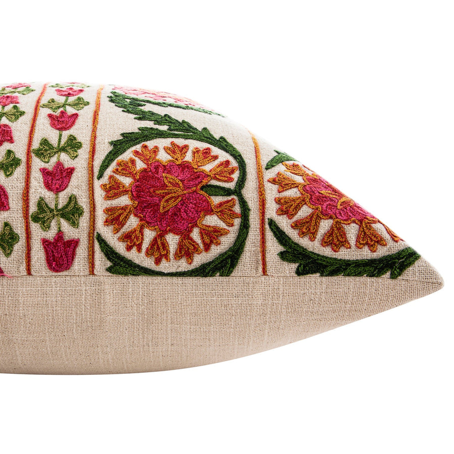Indra Suzani Pink Crewelwork Wool Embroidered Cushion - daals