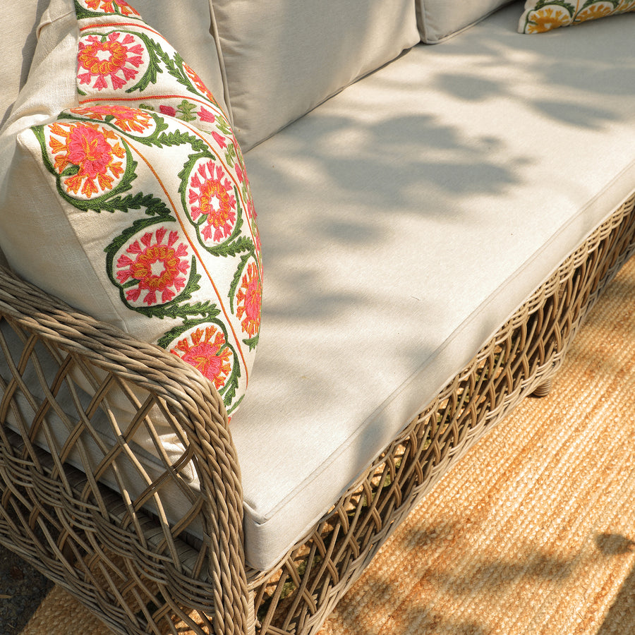 Indra Suzani Pink Crewelwork Wool Embroidered Cushion - daals