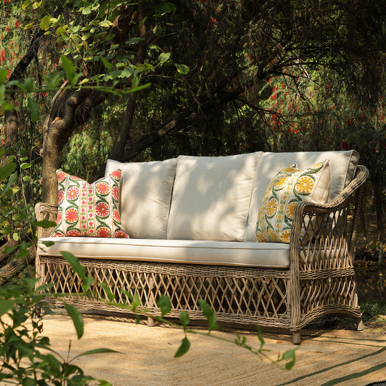 Indra Suzani Sundance Yellow Crewelwork Wool Embroidered Cushion