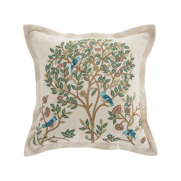 Flora & Fauna Hand Embroidered Tree Of Life Cushion