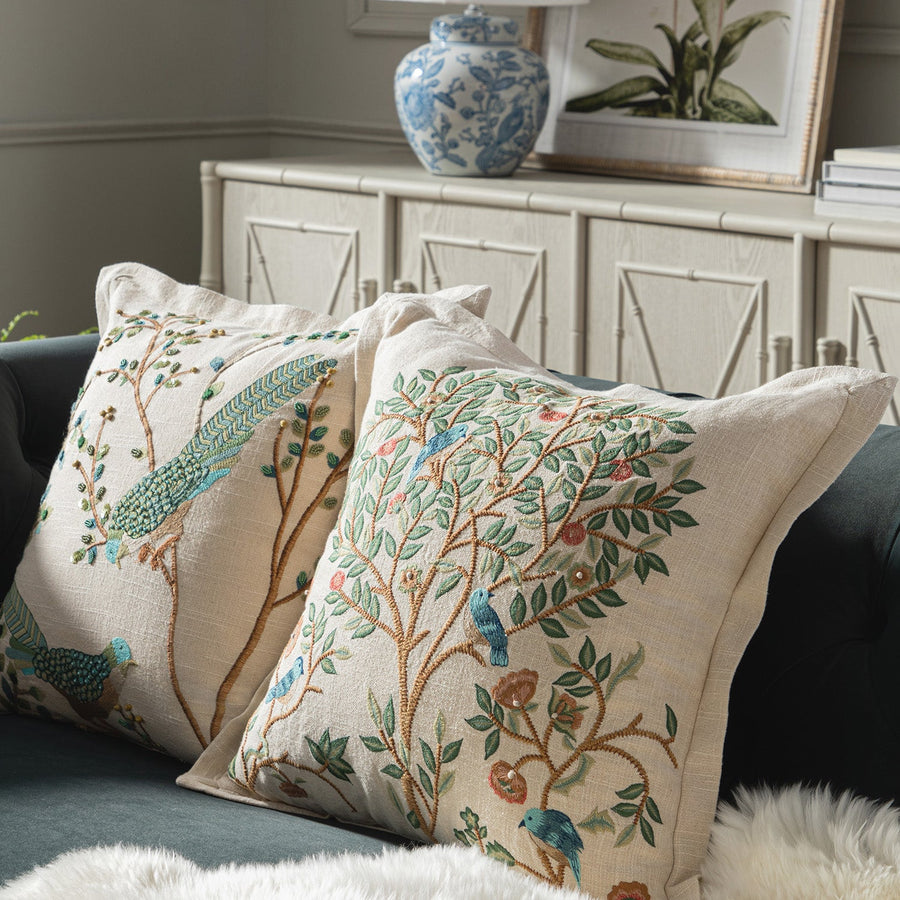 Flora & Fauna Hand Embroidered Tree Of Life Cushion