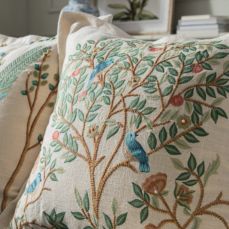 Flora & Fauna Hand Embroidered Tree Of Life Cushion - daals