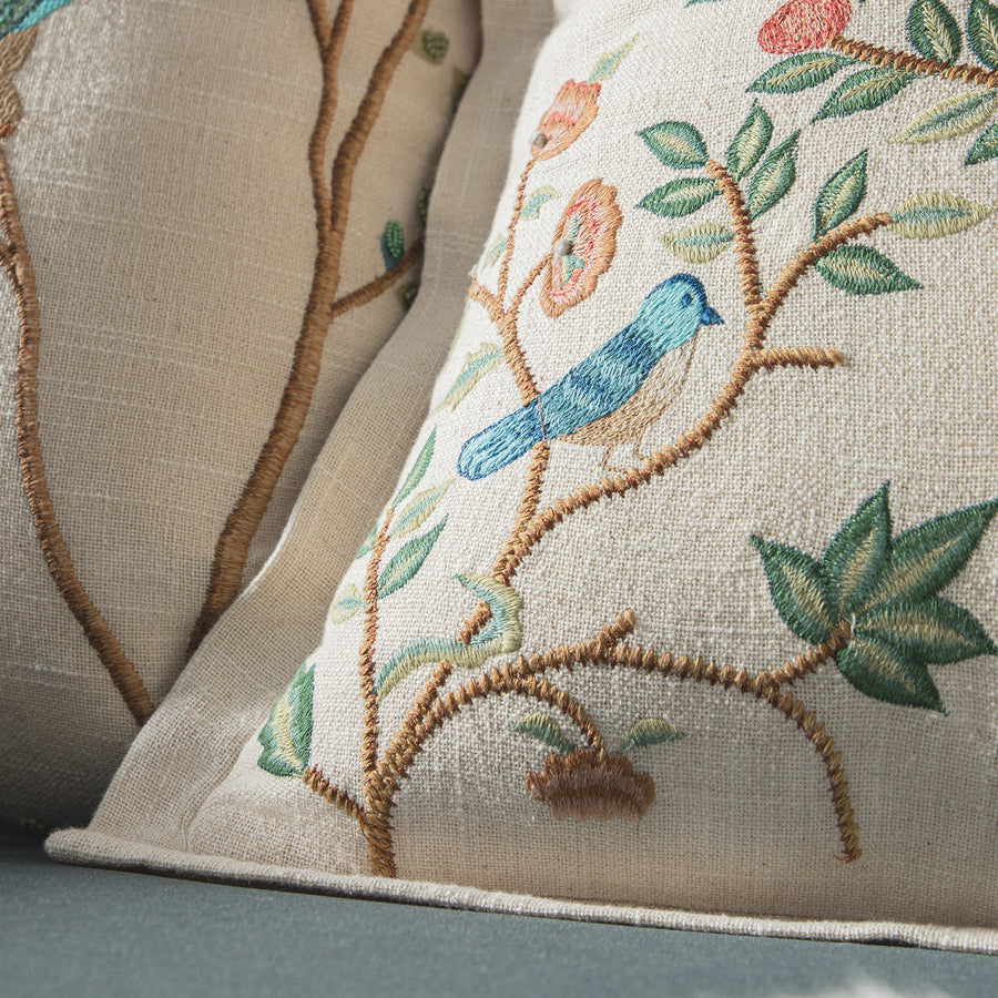 Flora & Fauna Hand Embroidered Tree Of Life Cushion