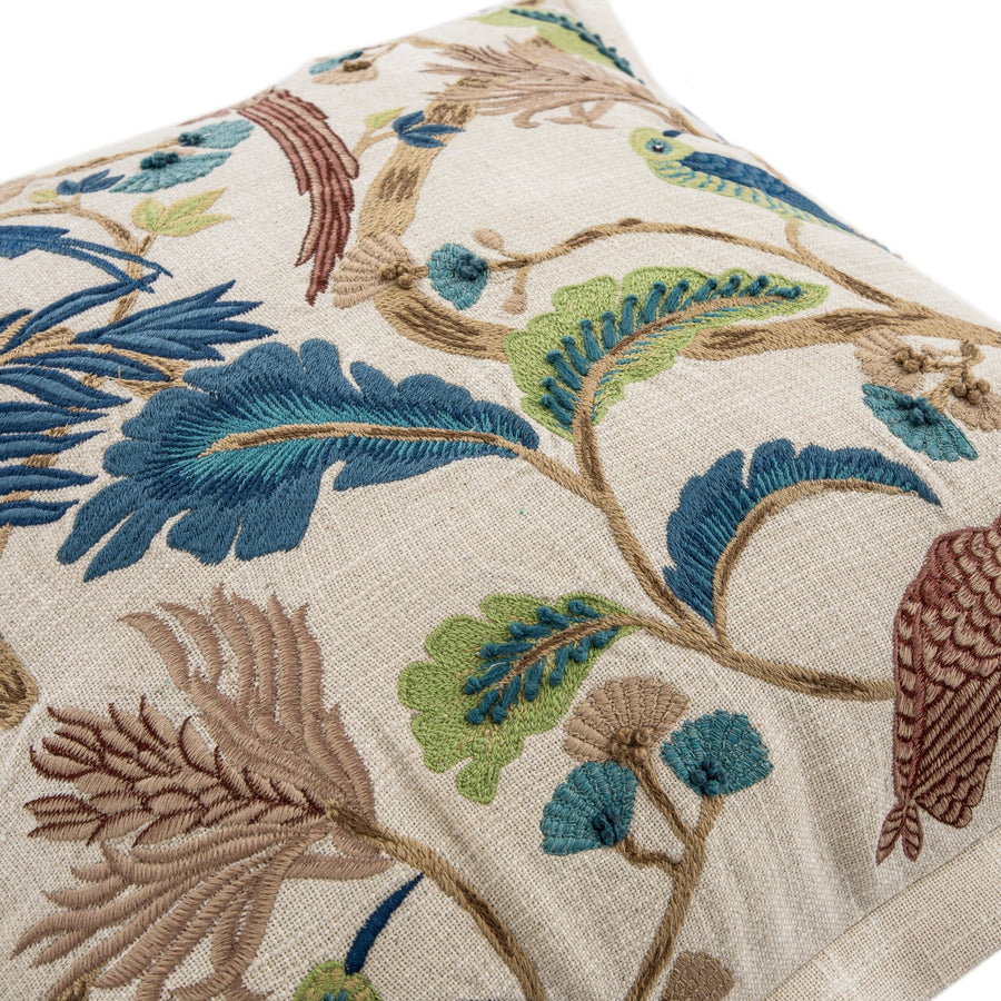 Flora & Fauna Hand Embroidered Tropical Bird Garden Cushion