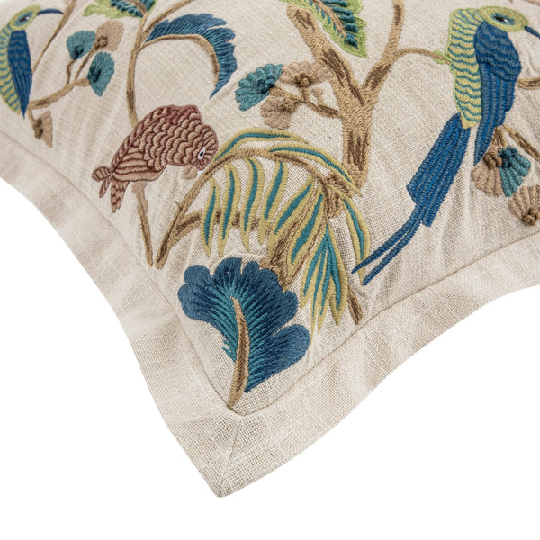 Flora & Fauna Hand Embroidered Tropical Bird Garden Cushion - daals