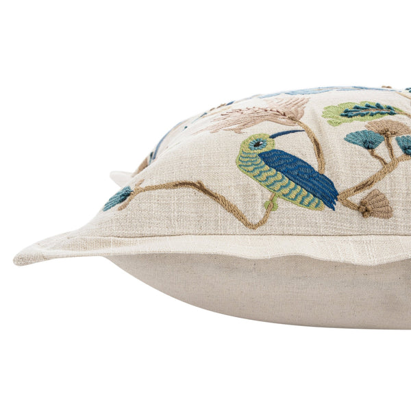 Flora & Fauna Hand Embroidered Tropical Bird Garden Cushion - daals
