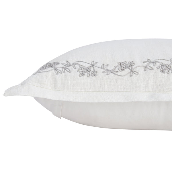 Valentina Grey Floral Embroidered Cotton Cushion