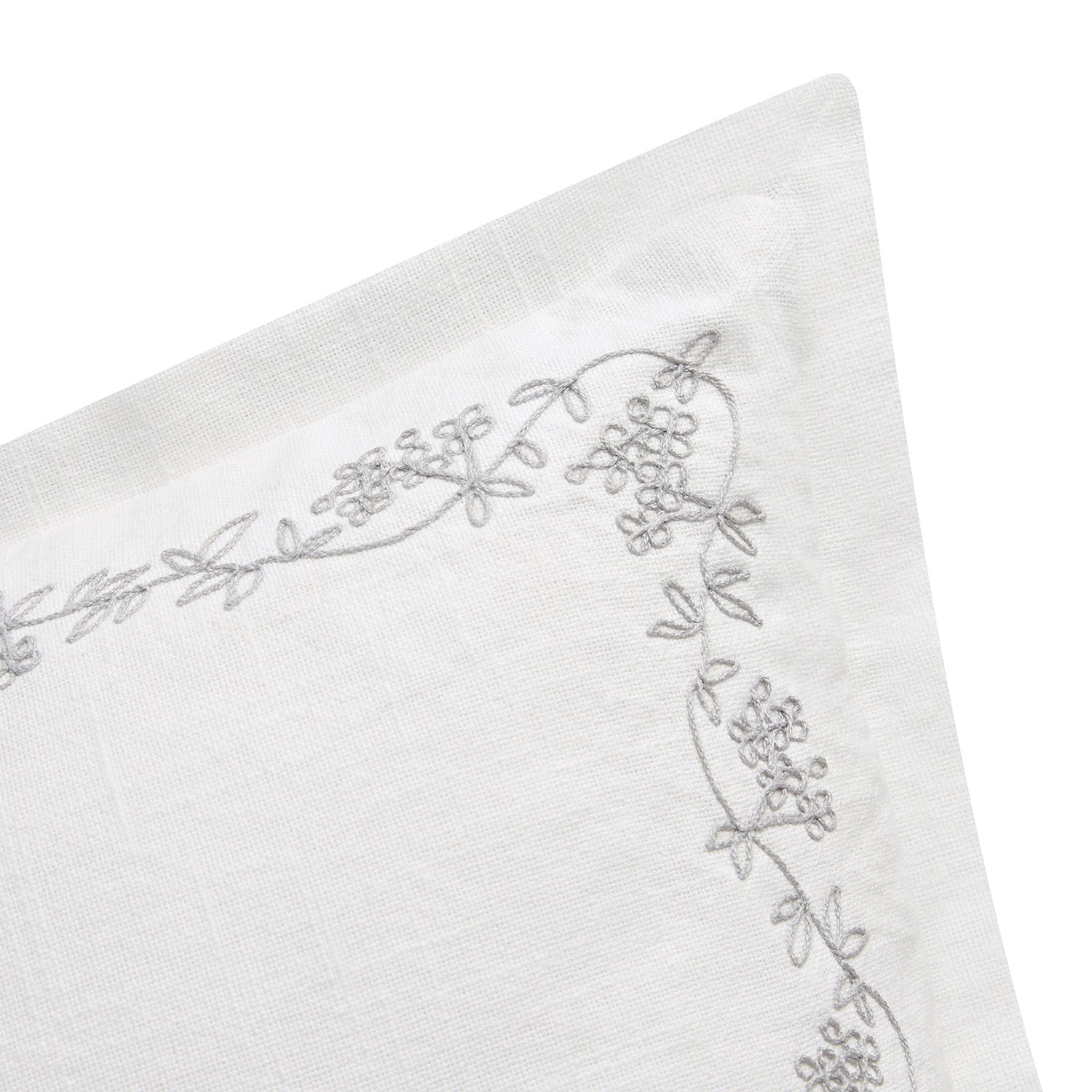 Valentina Grey Floral Embroidered Cotton Cushion