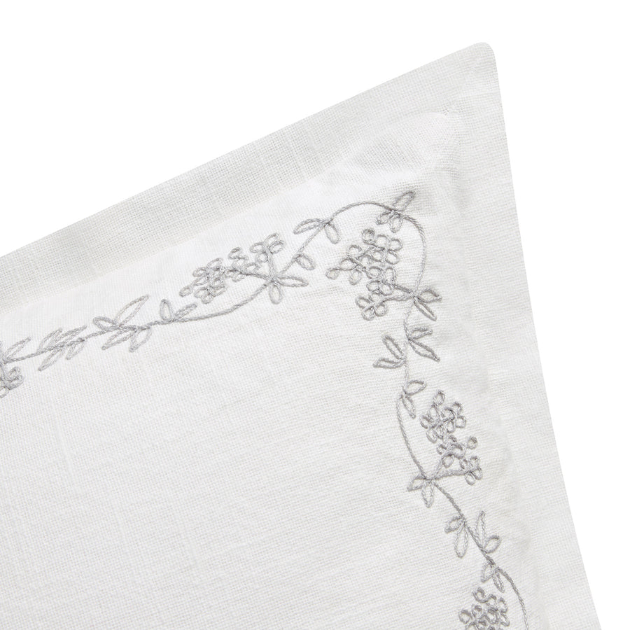 Valentina Grey Floral Embroidered Cotton Cushion