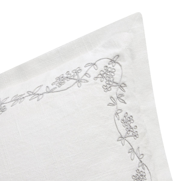 Valentina Grey Floral Embroidered Cotton Cushion