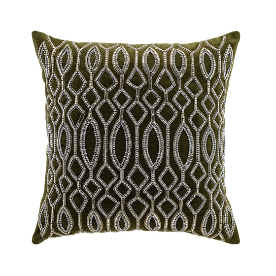 Luxe Collection Verona Beaded Moss Cotton Velvet Cushion