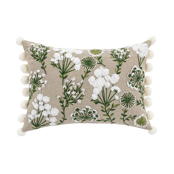 Country Collection Wildflower Rectangular Linen Pom Pom Cushion
