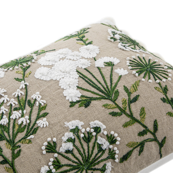 Country Collection Wildflower Rectangular Linen Pom Pom Cushion