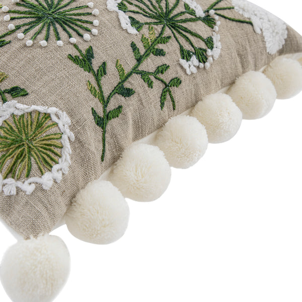 Country Collection Wildflower Rectangular Linen Pom Pom Cushion