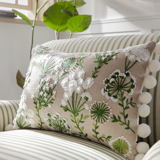 Country Collection Wildflower Rectangular Linen Pom Pom Cushion
