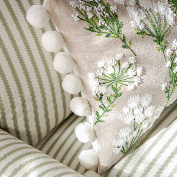 Country Collection Wildflower Rectangular Linen Pom Pom Cushion