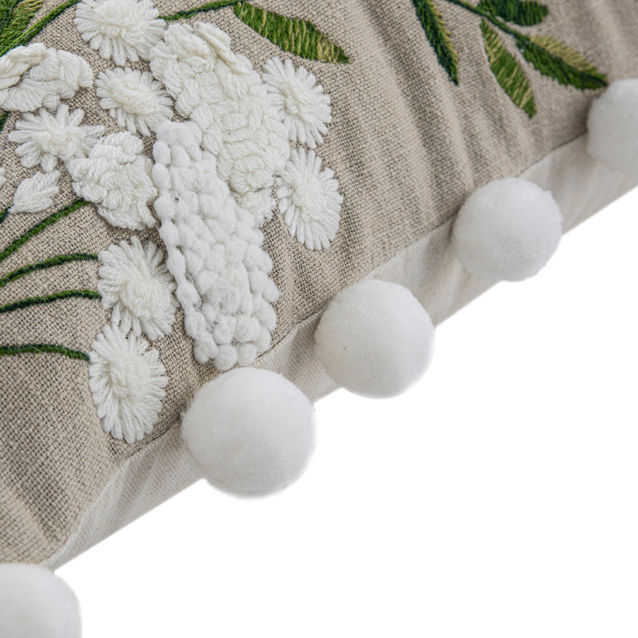 Country Collection Wildflower Linen Pom Pom Cushion