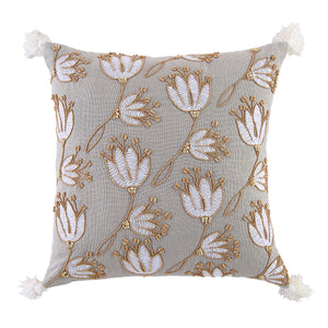 Vine Collection Wild Lotus Hand Embroidered Beaded Cushion