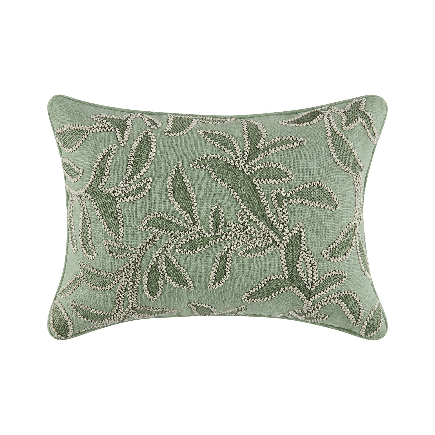Willow Sage Green Botanic Haven Embroidered Rectangular Cushion