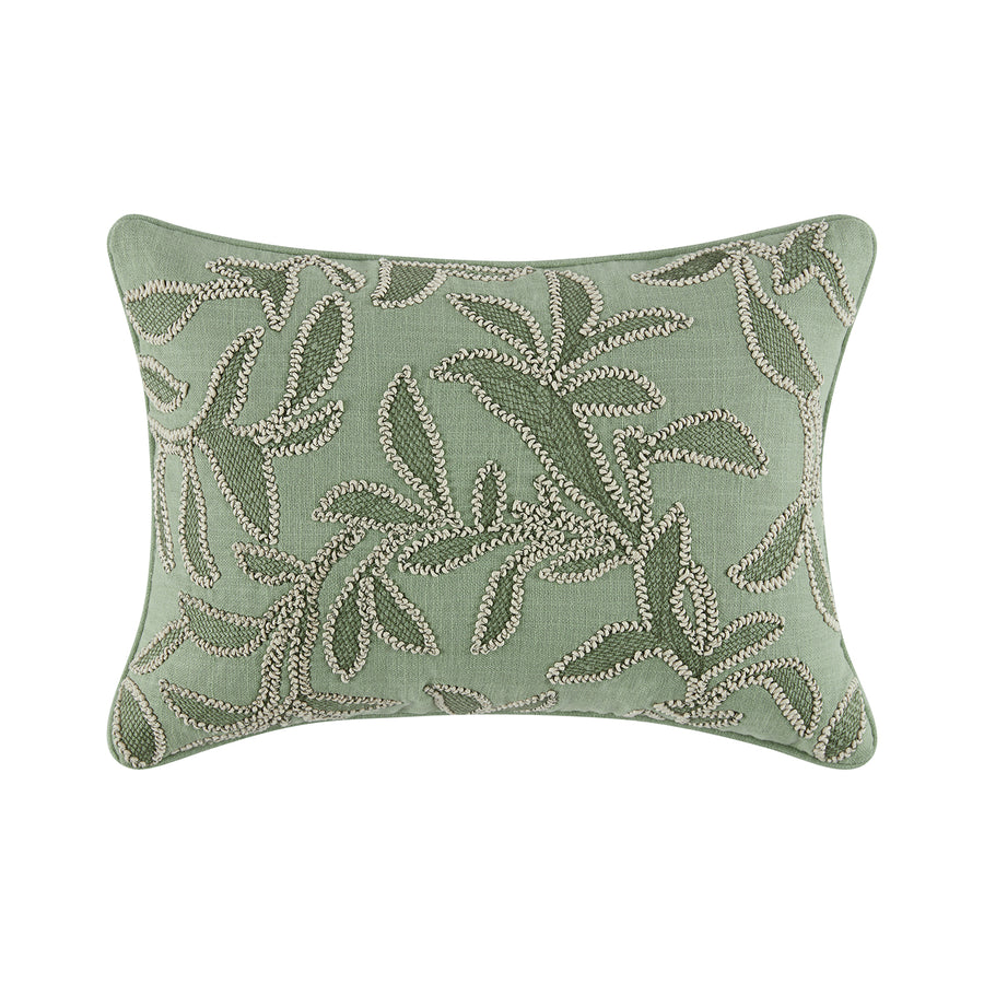 Willow Sage Green Botanic Haven Embroidered Rectangular Cushion