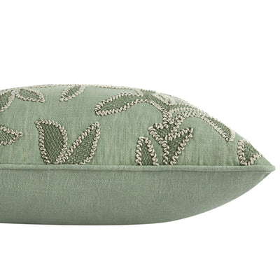 Willow Sage Green Botanic Haven Embroidered Rectangular Cushion